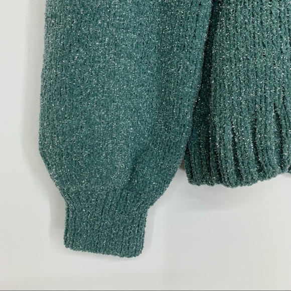 H&M Seafoam Green Silver Metallic Fleck Crewneck Chenille Sweater New Nwt Small - Picture 4 of 9